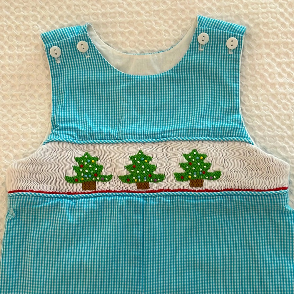 NOLA smocked Christmas longall; size 6 months